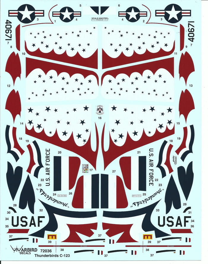 USAF Thunderbirds C-123 Provider Decals, 1958 Version  1/72 036