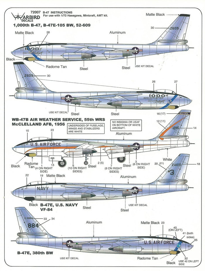 Warbird 5 Options, B-47B, B-47E , 1000th Stratojet Decals Part I in 1/72 007