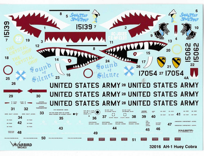 Warbird AH-1 Huey Cobra Decals 1/32 016, 3 Vietnam War Options