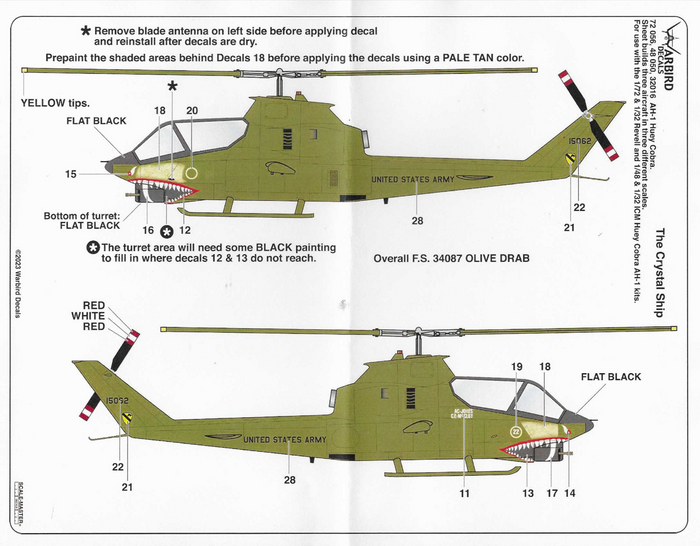 Warbird AH-1 Huey Cobra Decals 1/32 016, 3 Vietnam War Options