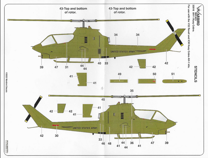 Warbird AH-1 Huey Cobra Decals 1/32 016, 3 Vietnam War Options