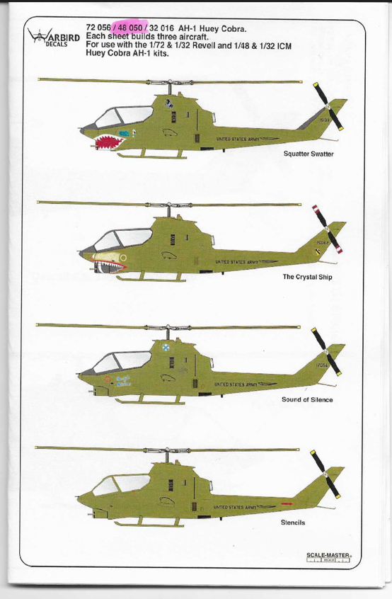 Warbird AH-1 Huey Cobra Decals 1/48 050, 3 Vietnam War Options