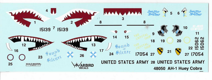Warbird AH-1 Huey Cobra Decals 1/48 050, 3 Vietnam War Options