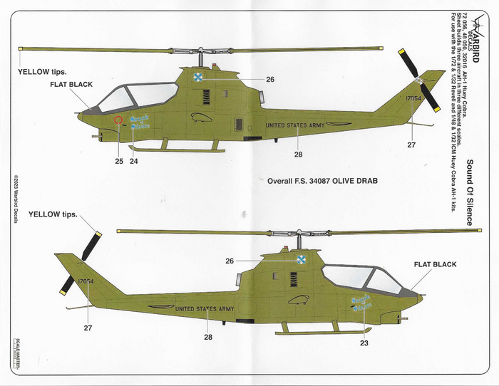 Warbird AH-1 Huey Cobra Decals 1/48 050, 3 Vietnam War Options