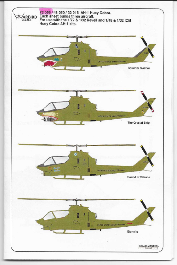Warbird AH-1 Huey Cobra Decals 1/72 056, 3 Vietnam War Options