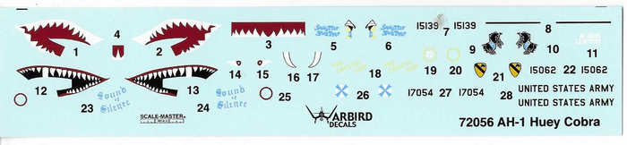 Warbird AH-1 Huey Cobra Decals 1/72 056, 3 Vietnam War Options