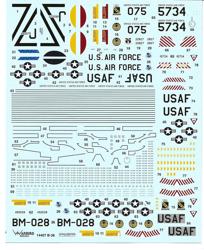 Warbird B-36 Peacemaker Decals 1/144 07 Stencils, Silver Screen SAC Option Plus 3