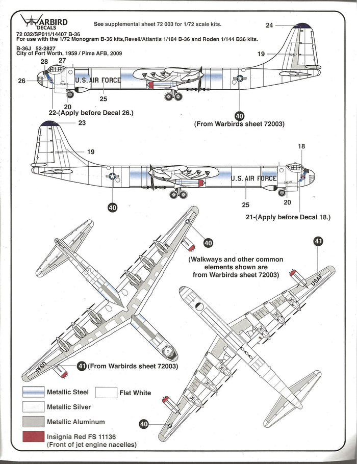 Warbird B-36 Peacemaker Decals 1/144 07 Stencils, Silver Screen SAC Option Plus 3