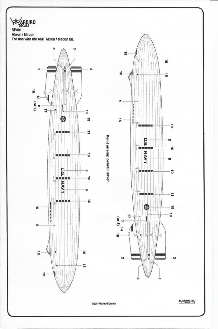 Warbird Decals USS Akron, Macon Airship Decal Set for the AMT Kit, SP001,