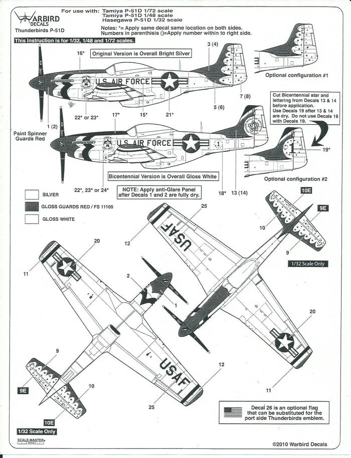 Warbird Decals, What if the Thunderbirds Flew in 1948?  P-51D Mustang Decals 1/72 004
