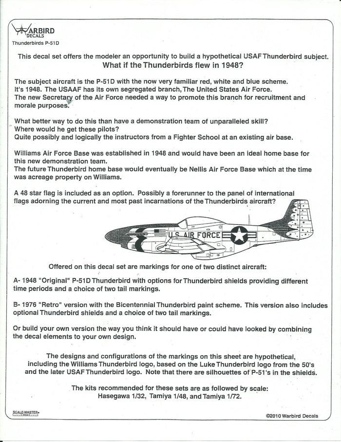 Warbird Decals, What if the Thunderbirds Flew in 1948?  P-51D Mustang Decals 1/72 004