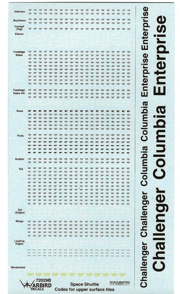 Warbird Space Shuttle Tile Code Decals 1/72 029 FOR REVELL KIT
