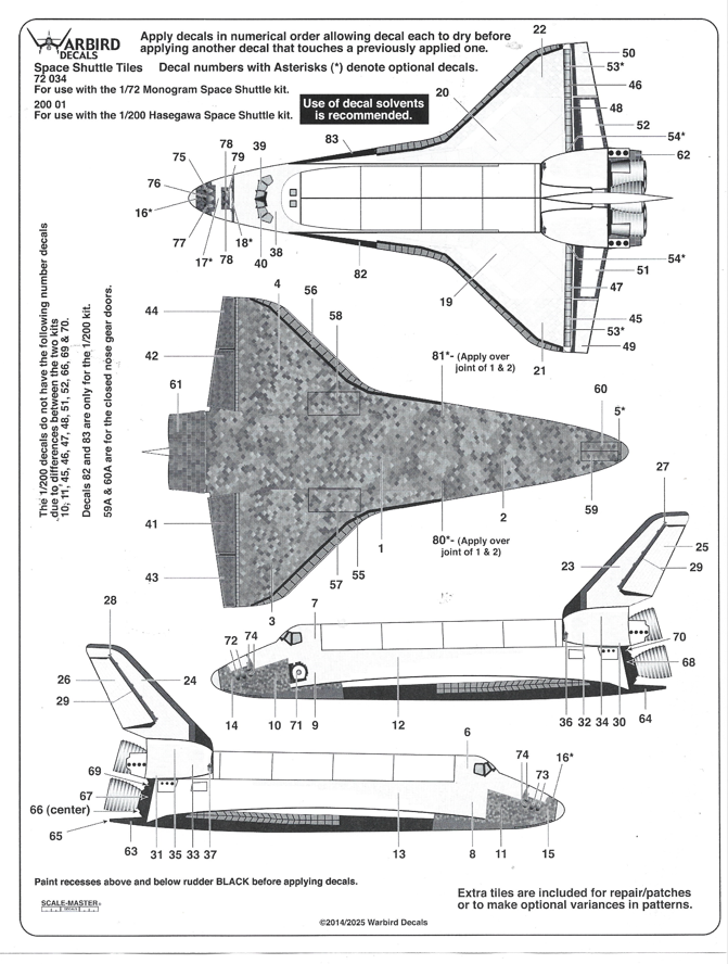 Warbird Space Shuttle Tile Details, Decals 1/200 01 For the Hasegawa Kit