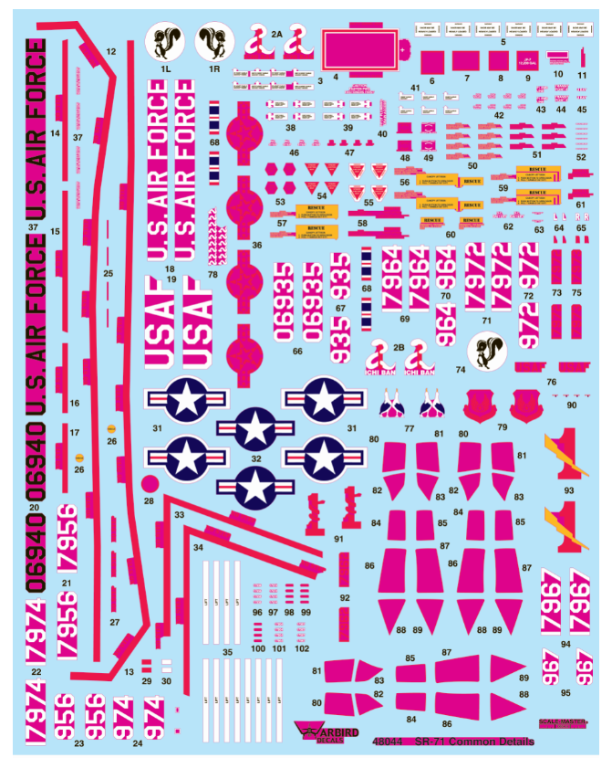 Warbird SR-71 Blackbird Common Markings/ Stencil/ Data Decals 1/48 044 w/ Multi- Options