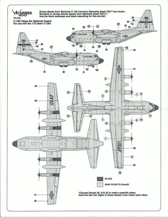 Warbird Texas ANG C-130H, USMC KC-130J , VMGR 352 ,Raiders Decals 1/72 018