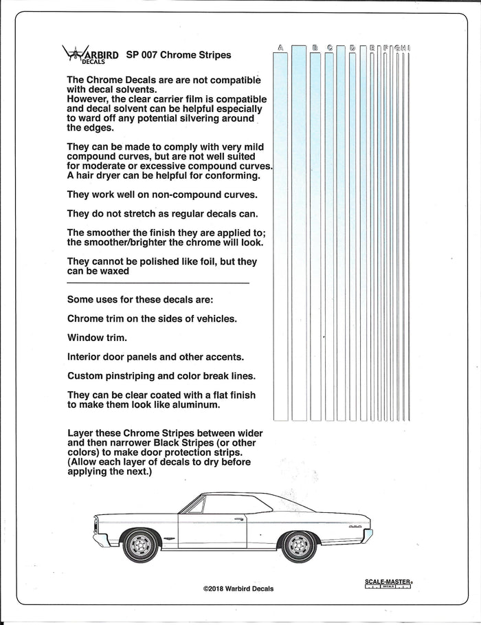 Warbird Ultra Chrome Decal Stripes, Varied Sizes, Mirror Finish  SP 007