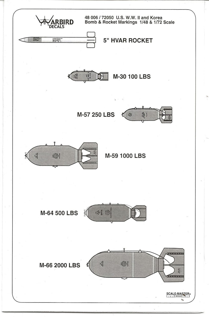 Warbird WWII, Korea Bomb & Rocket Markings, Decals in 1/72 050