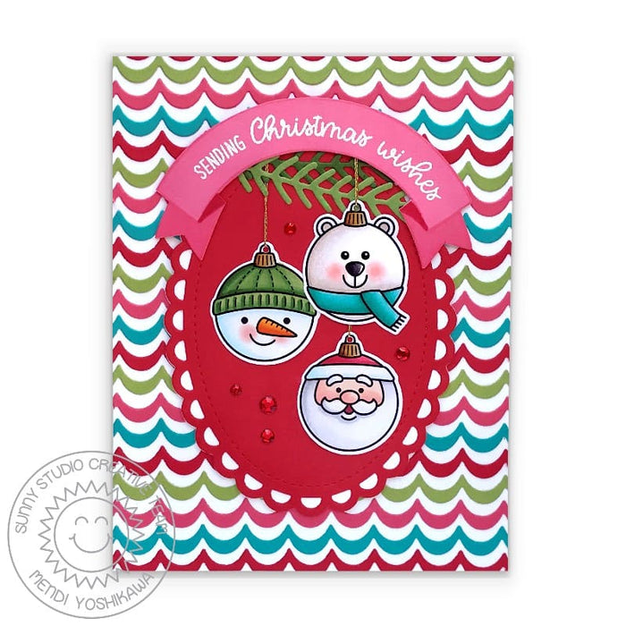 Sunny Studio Stamps Sending Christmas Wishes Critter Ornaments Holiday Card (using Winter Greenery Metal Cutting Dies)
