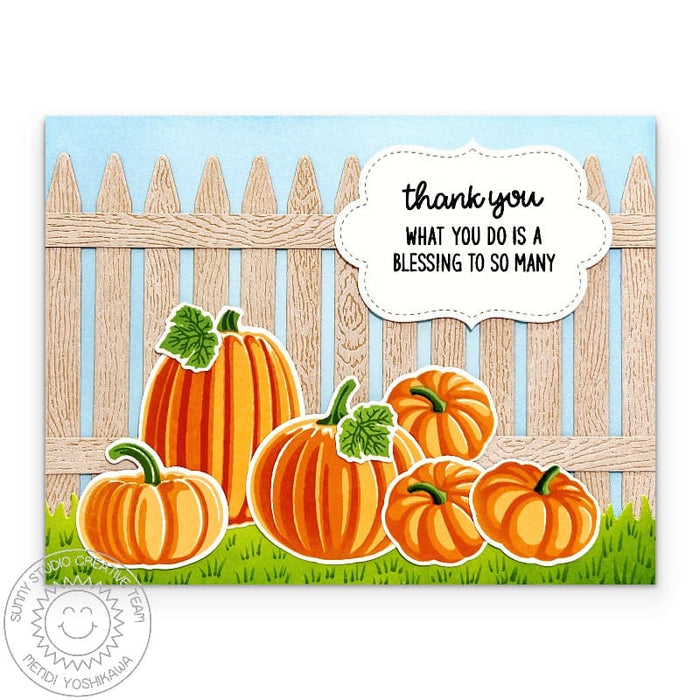 Sunny Studio Thank You for Being A Blessing Autumn Pumpkins Fall Card using Words of Gratitude Clear Sentiment Craft Stamps