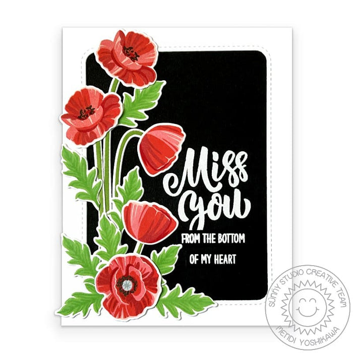 Sunny Studio Red Poppies Poppy Flowers Miss You From The Bottom of My Heart Card using Words of Gratitude Clear Craft Stamps