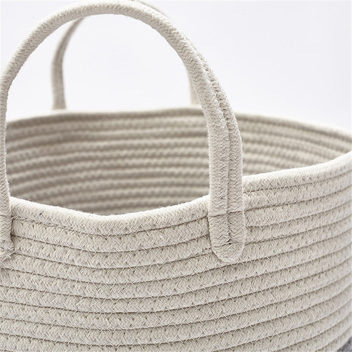 Woven Cotton Rope Storage Basket with Pom-Poms - Cozy Nursery