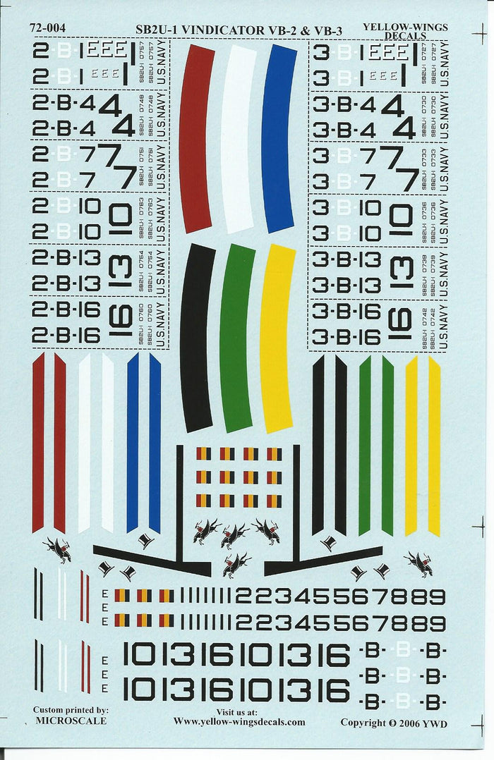 Yellow Wings Pre WWII USN SB2U-1 Vindicator Decals 1/72 004, VB-2 and VB-3